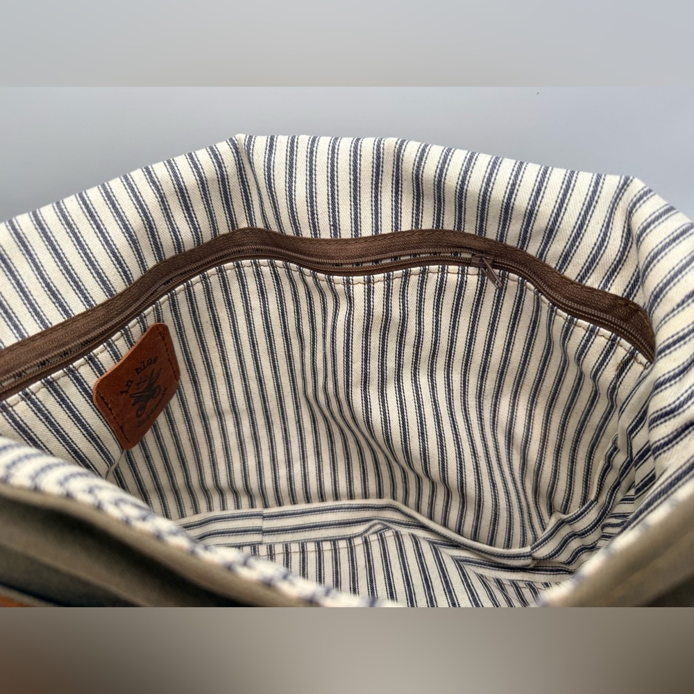 In Blue Handmade Pecan Waxed Canvas & Leather Messenger Bag - LINED + ZIPPER - Picture 7 of 12